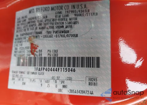 2004 Ford Mustang from USA, damaged, VIN 1FAFP40444F115046